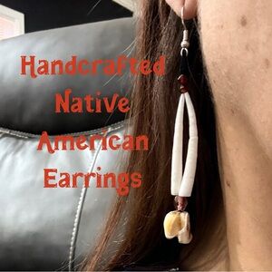 Native American handmade earrings made w/ sea shell and glass beads & dentalium